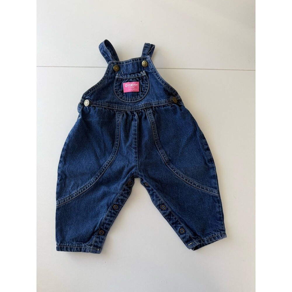 Vintage OshKosh B'Gosh DENIM OVERALLS Girls 6/9 Mos Vestbak Jeans Made in USA